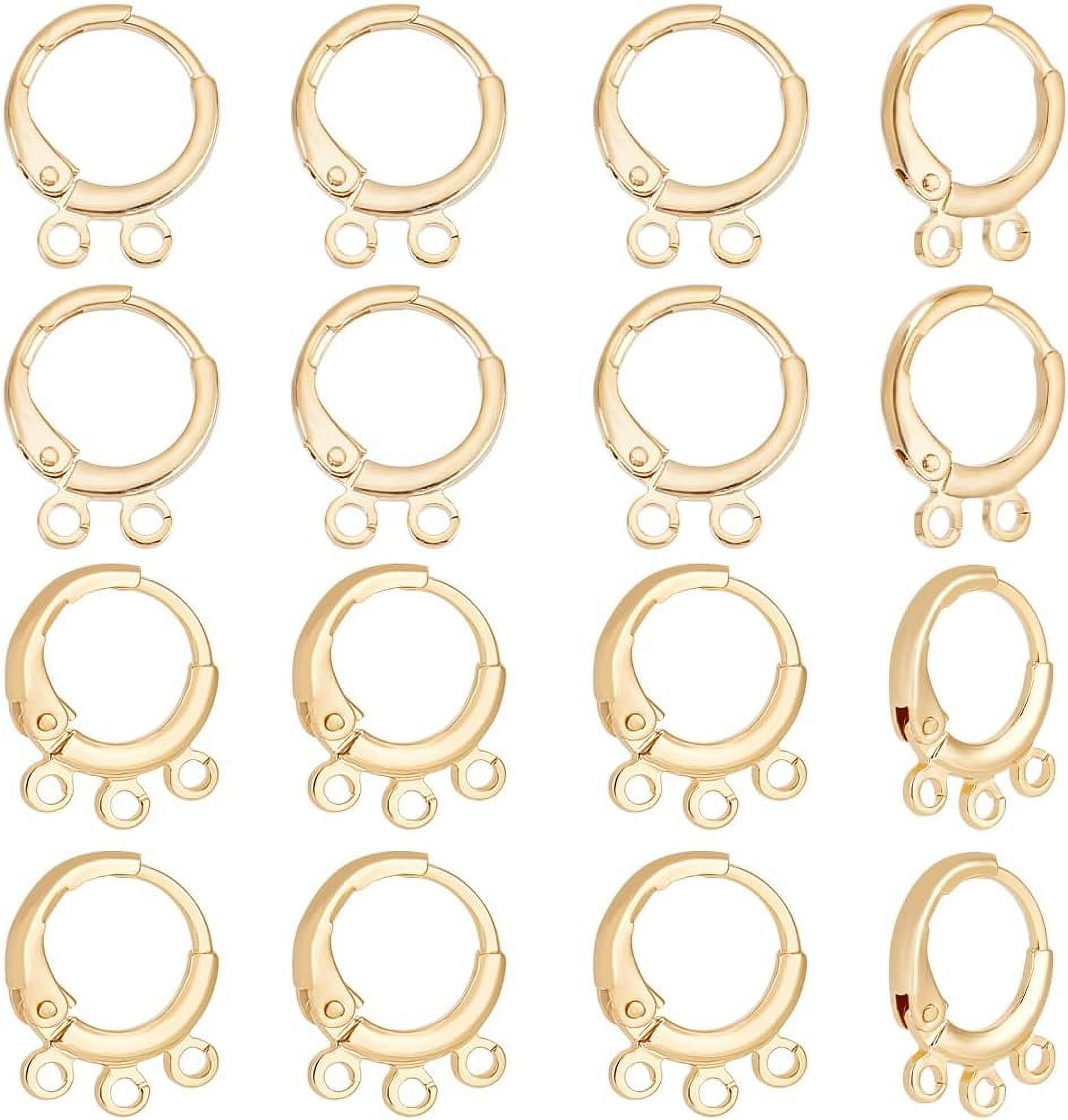 20pcs 2 style Brass Huggie Hoop Earring Findings with Horizontal Loops ...