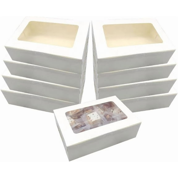 20pcs 20 Pcs Paper Boxes with Window 9.45x7.28x1.77 Inch Bakery Treat Boxes with PVC Visible Window Gift Packaging for Wedding Gift Soap Cookies and Party White White DIY