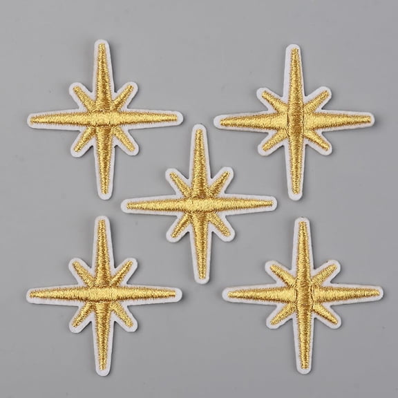 20pcs 20 pcs Gold Computerized Embroidery Cloth Iron-On/Sew-On Patches Appliques Eight-Pointed Star Design Costume Accessories 50x49x2mm for DIY Crafts and Customization