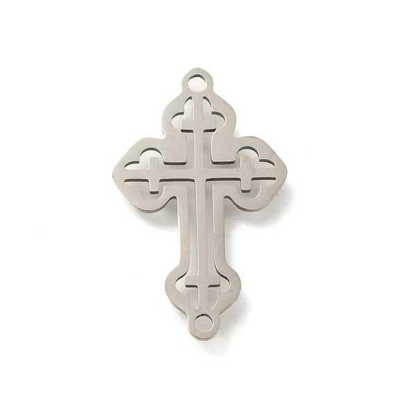 20pcs 201 Stainless Steel Laser Cut Connector Religion Cross Links Stainless Steel color 22x14x1mm Hole: 1.4mm