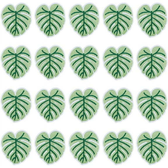 20pcs 20pcs Monstera Leaf Iron On Patch Leaf Plants Sew on Applique Patch Clothes Embroidery Applique Patches Green Leaf Shape Repair Patches Applique for Clothes Jeans Bags Shirts Decoration Green