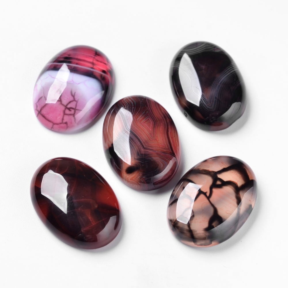 20pcs 20pcs Natural Dragon Veins Cabochons Flat Back Oval Dyed FireBrick 25x17.5x6.5mm