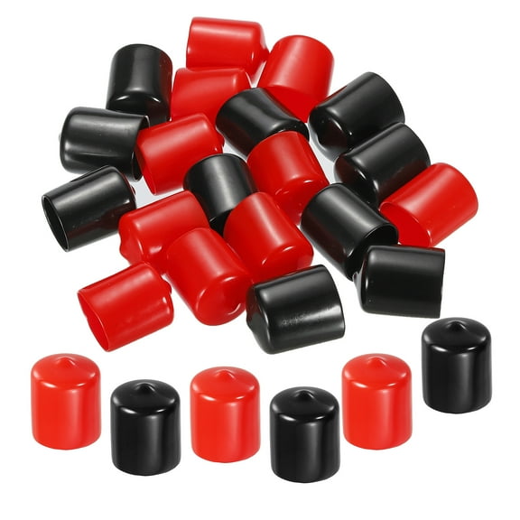 20Pcs 21mm Rubber End Caps Cover Assortment Vinyl Screw Thread Protector Round Vacuum Caps, Black Red