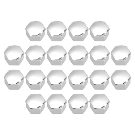 20pcs 21mm Wheel Lock Lug Bolt Nut Cover Caps Center Cover Bolt Locking Caps with Clip Set for Model 3 Silver Tone
