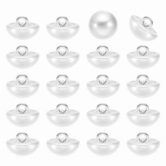 20pcs 24L Round Faux Pearl Buttons 15mm 5/8" Half Ball Dome Metal Shank Sewing Buttons Replacement DIY Small Button for Clothing Bridal Wedding Dress DIY Crafts, Bright White