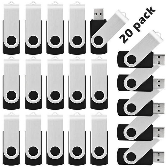 20pcs 2GB USB Flash Drive 2GB Flash Drives Thumb Drive Jump Drive Memory Stick Swivel Pen Drive, Black
