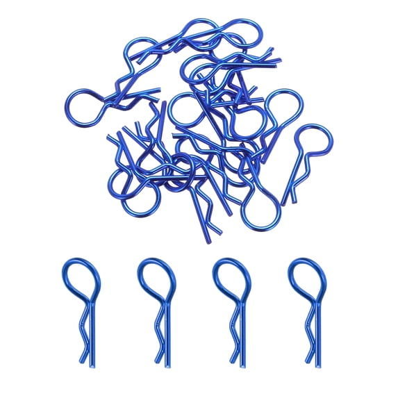 20pcs 30-Degree Angle Body Clips Bent Springy Pins for All 1/8 1/10 Scale Model RC Car Crawler Fit 1.4mm Rod(Blue)