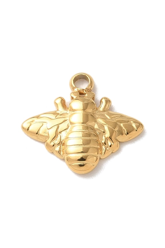 20pcs 304 Stainless Steel Charms Bees Charms Ion Plating(IP) Real 14K golden Plated 10.5x12x2mm Hole: 1.4mm