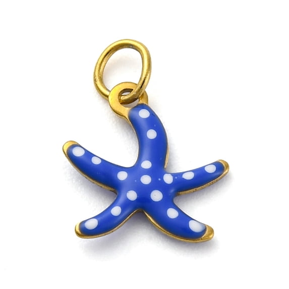 20pcs 304 Stainless Steel Enamel Charms with Jump Ring Ion Plating(IP) Real 18K golden Plated Starfish 10.5x10x1.5mm Hole: 2.5mm