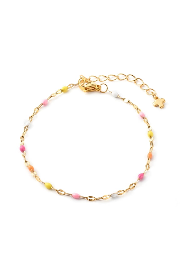 20pcs 304 Stainless Steel Enamel Link Chains Bracelets Golden 7-1/8 inch(18cm)