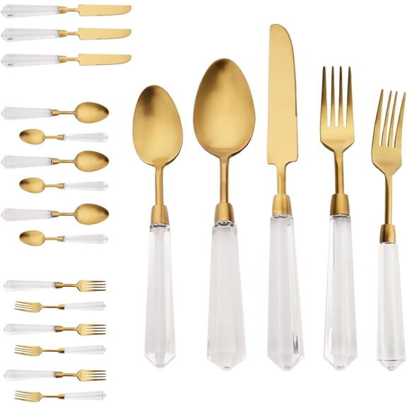 20pcs 304 Stainless Steel Gold Flatware Cutlery Set, Matte Finished Knife Fork Spoon Set, Creative Handle,Service for 4, Dishwasher Safe for Home Wedding Hotel