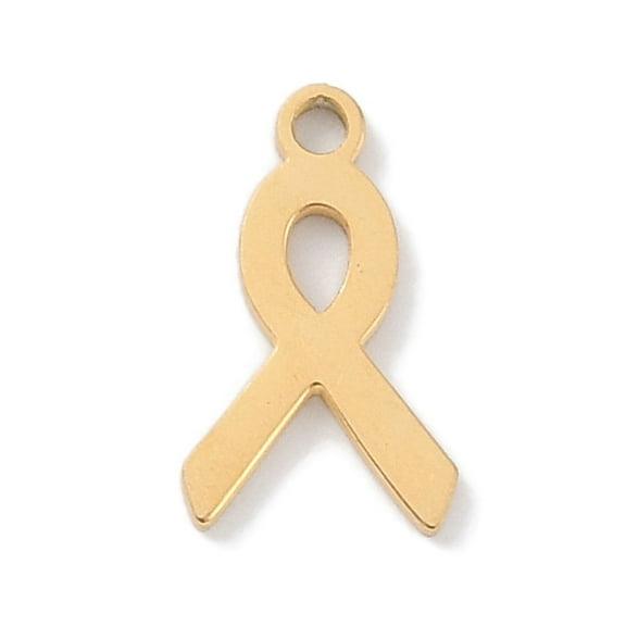 20pcs 304 Stainless Steel Laser Cut Golden Awareness Ribbon 11x6.5x1mm Hole: 1mm