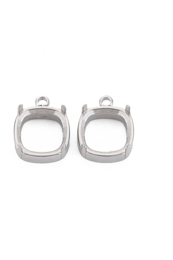 20pcs 304 Stainless Steel Pendant Cabochon Settings Rhinestone Claw Settings Prong Settings Square Stainless Steel color Tray: 10x10mm 14x11.5x6mm Hole: 1.6mm