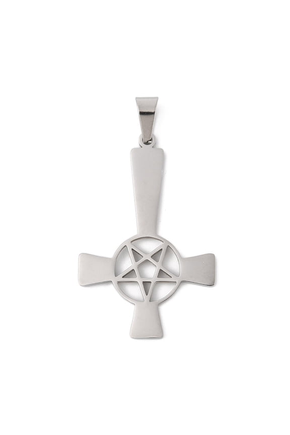 20pcs 304 Stainless Steel Pendants Upside Down Cross with Star Charm Stainless Steel color 45.5x29.5x2mm Hole: 9x4.5mm