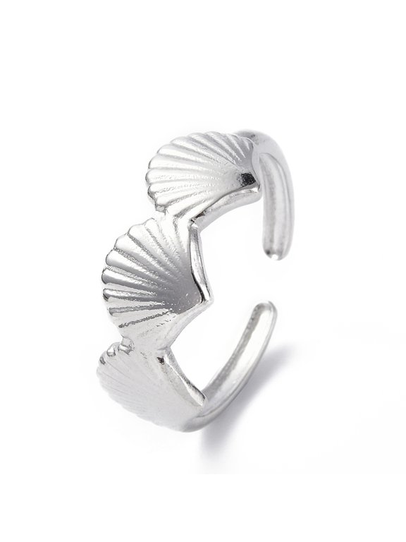 20pcs 304 Stainless Steel Shell Open Cuff Ring for Women Stainless Steel color Inner Diameter: 17mm