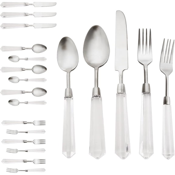20pcs 304 Stainless Steel Silver Flatware Cutlery Set, Matte Finished Knife Fork Spoon Set, Creative Handle,Service for 4, Dishwasher Safe for Home Wedding Hotel
