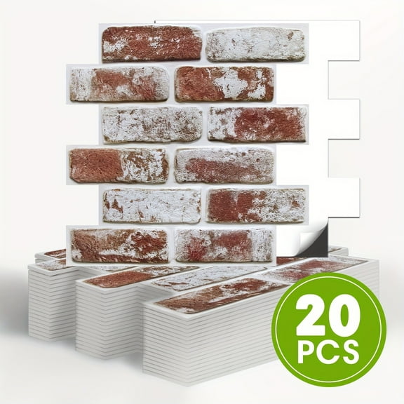 20pcs 3D Faux Brick Wall Panels -11.8"X11.8", Small Size Thin PVC Brick Tiles, Peel And Stick Self-Adhesive Wall Stickers For Fireplace, Bedroom, Living Room, Kitchen, Hanging Decorative Tiles
