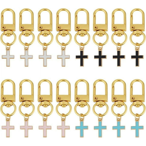 20pcs 4 Color Enamel Cross Keychain Charms with Swivel Clasps - Gold Cross Car Keys Ring Accessories - Cute Purse Charms - Alloy Key Ring Charm for Purse Backpack