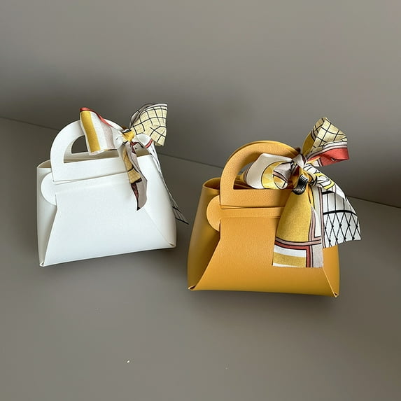 20pcs/40pcs Leather Gift Box Wholesale Eid Holiday Wedding Baby Shower Candy Mini Gift Bag Businesses Gift Packaging Bags (white yellow,12x5.5x13cm,40pcs)