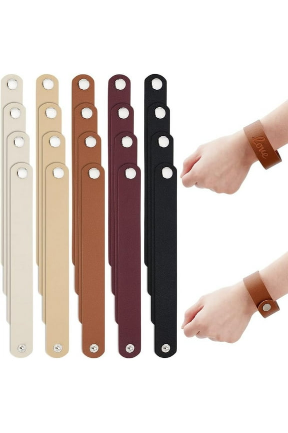 20pcs 5 Colors PU Leather Bracelets 8-3/4 x 1 inch Plain Leather Snap Bracelets Blank Wrist Leather Cuffs Leather Straps with Snaps for DIY Crafts Wristbands Men Women Jewelry Making