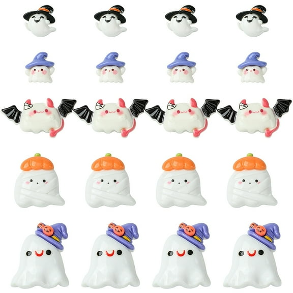 20pcs 5 styles Opaque Resin Decoden Cabochons Small Ghost Mixed color 13~28x13~24x7~10mm 4pcs/style