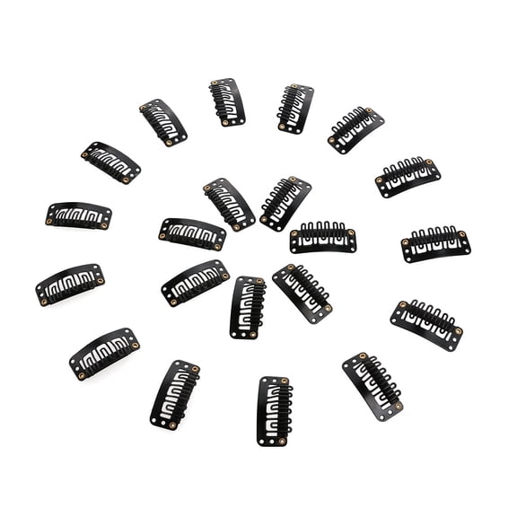 20pcs 6-Teeth Snap-Comb Wig Clips with Rubber for Hair Extension (Black)