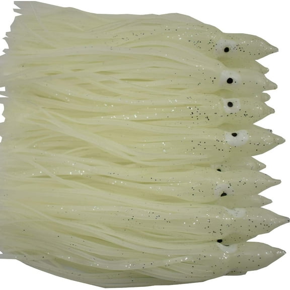 20pcs 6cm Octopus Fishing Lures Squid Skirt Bait Glow in Dark Luminous Soft Trolling Fishing Lure Saltwater Luminous White