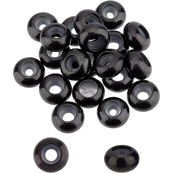 20pcs 6mm Electrophoresis Black Stainless Steel Spacer Beads Slider Beads with Plastic Rondelle Stopper Beads for Jewelry Making