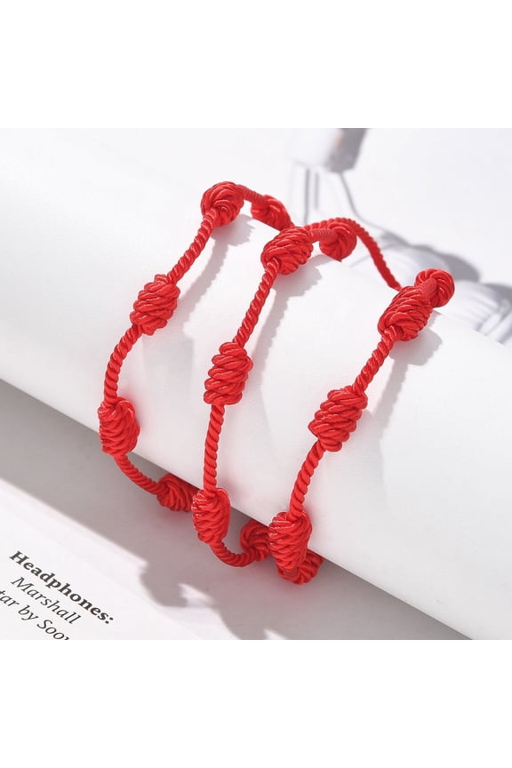 20pcs 7 Knot Lucky Bracelets Adjustable Nylon Cord Bead Bracelets Red String Bracelets Red Inner Diameter: 2 inch~4-1/8 inch(5~10.4cm)