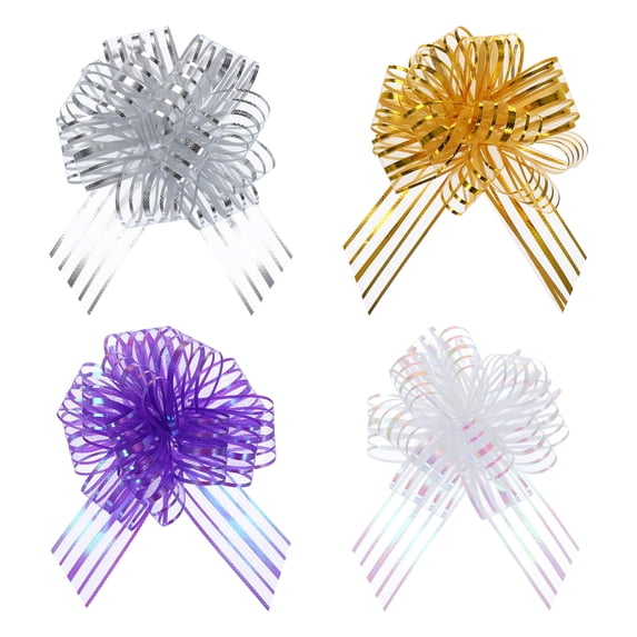 20pcs 8 Inch Large Organza Pull Bow Metallic Chiffon Gift Wrapping Bows Ribbon, Gold/White/Silver/Purple
