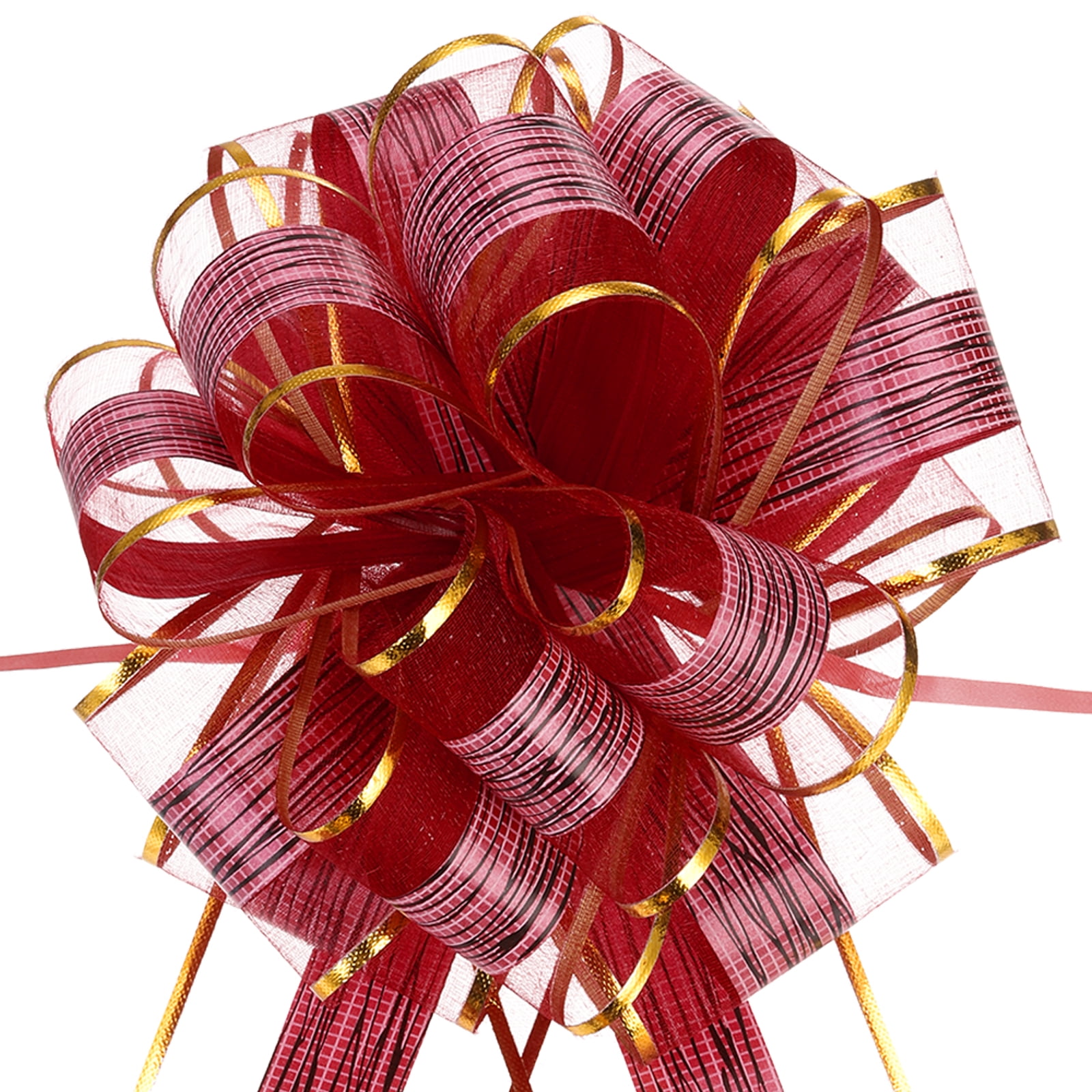 20pcs 8 Inch Large Pull Bow Gift Wrapping Bows Ribbon Organza Wine Red for Wedding Presents Christmas Party