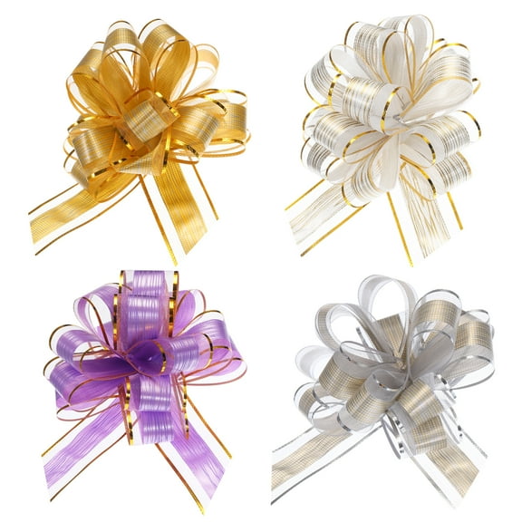 20pcs 9" Extra Large Pull Bow Gift Wrapping Bows Ribbon Organza for Wedding Baskets Presents, White/Gold/Silver/Purple