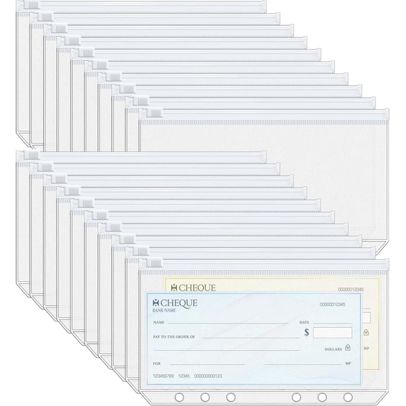 20pcs A6 Binder Pockets 6-Hole Budget Inserts Cash Stuffing Envelopes for Budgeting, White Zipper Pouch Folders Loose Leaf Filling Bags Money Organizer 6-Ring Planners and Binders