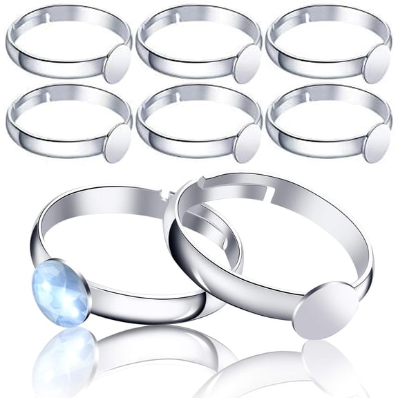 20pcs Adjustable Blank Rings Round Ring Components Findings with 6mm Flat Base for Jewellery Making and Personalised Rings - Silver