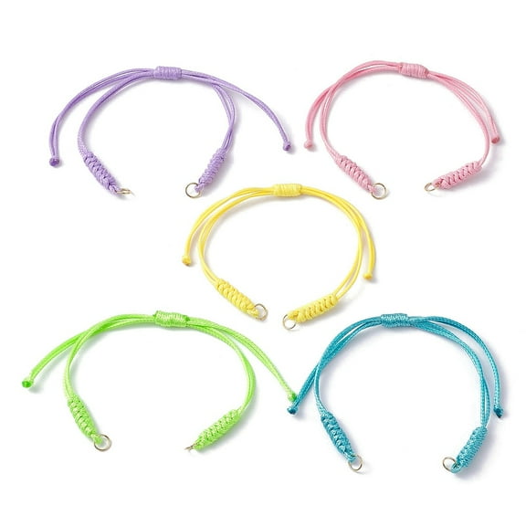 20pcs Adjustable Waxed Polyester Cord with 304 Stainless Steel Open Jump Rings for Link Bracelet Making Mixed color 10-3/8 inch(26.5cm) Hole: 4.5mm