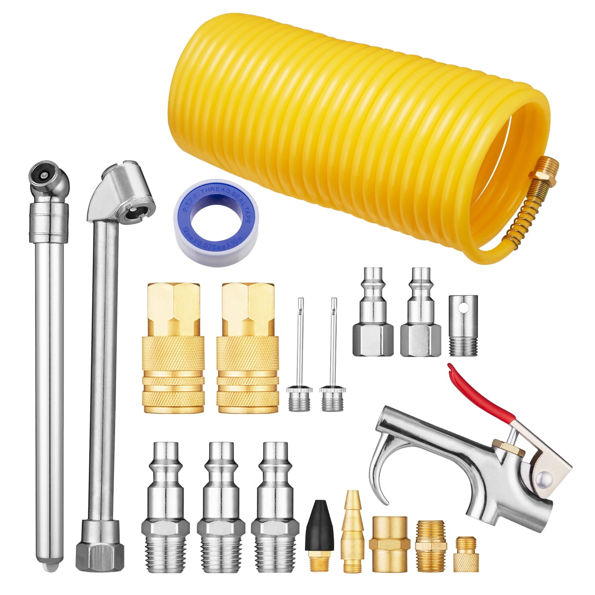 20pcs Air Compressor Accessory Kit 25Ft Recoil Hose Gun Nozzles Set 1/4" NPT