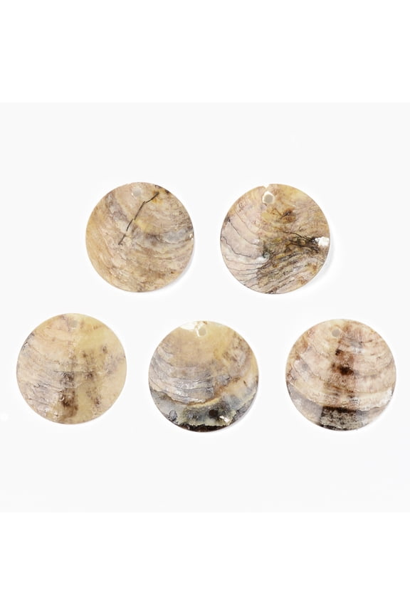20pcs Akoya Shell Pendants Mother of Pearl Shell Pendants Flat Round Camel 25x2~5mm Hole: 1.6mm