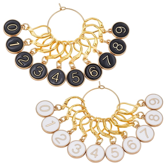 20pcs Alloy Enamel Pendant Locking Stitch Markers with Brass Leverback Earring Findings Flat Round with Number Mixed color 3cm