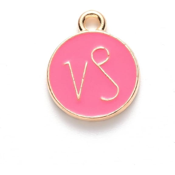 20pcs Alloy Enamel Pendants Cadmium Free & Lead Free Flat Round with Constellation Light golden Cerise Capricorn 15x12x2mm Hole: 1.5mm