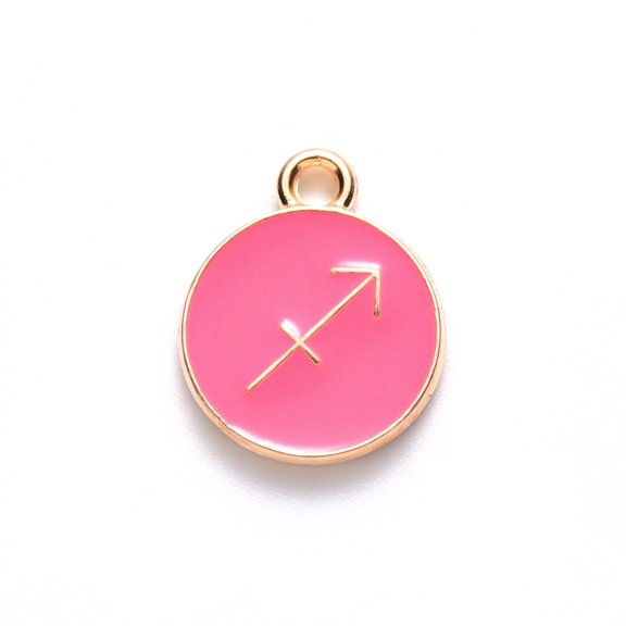 20pcs Alloy Enamel Pendants Cadmium Free & Lead Free Flat Round with Constellation Light golden Cerise Sagittarius 15x12x2mm Hole: 1.5mm