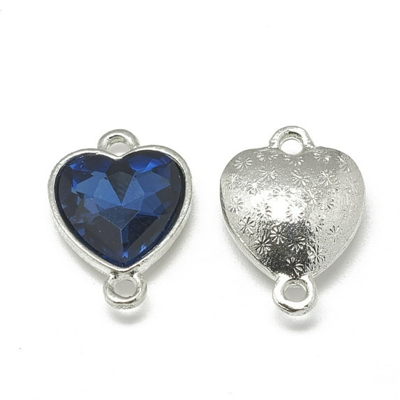 20pcs Alloy Glass Links connectors Faceted Heart Platinum Prussian Blue 19.5x14x6.5mm Hole: 1.5mm