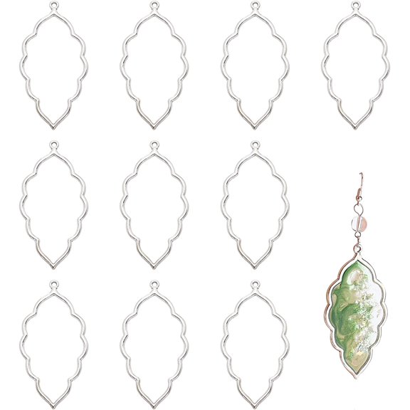 20pcs Alloy Open Back Bezel Pendants Leaf Shape Pendant Resin Frame Pendant for Resin Pressed Flower DIY Earrings Necklace Bracelet Jewelry Making 65x35x2.5mm Silver Silver