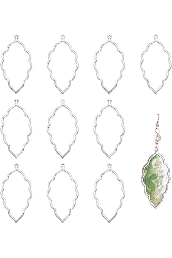 20pcs Alloy Open Back Bezel Pendants Leaf Shape Pendant Resin Frame Pendant for Resin Pressed Flower DIY Earrings Necklace Bracelet Jewelry Making 65x35x2.5mm Silver Silver