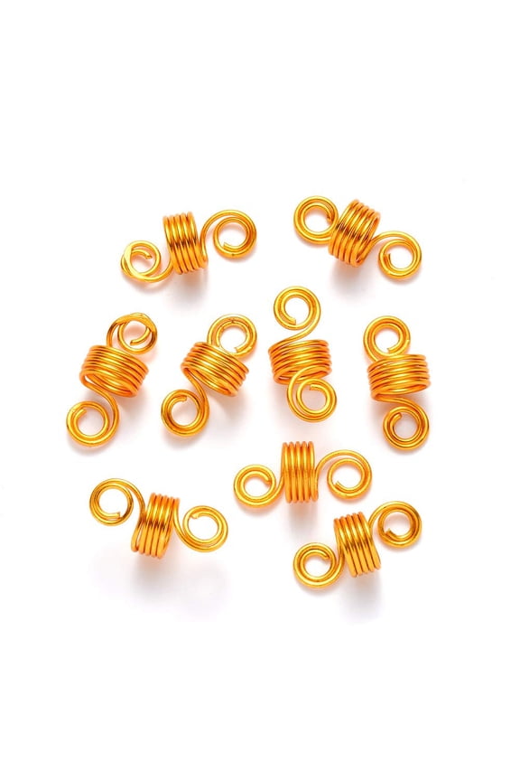 20pcs Aluminum Hair Braid Dreadlock Beads Dread Cuff Coil Wire Hair Coil Cuffs 5 Loops golden 22~23x10mm Hole: 4mm 8mm Inner Diameter