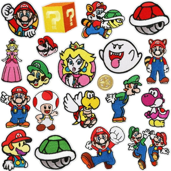 20pcs Anime Cartoon Mario Bros Chenille Patches Embroidered Iron On Patches, Crest Iron On Applique Patch for T-Shirt Jackets Jeans Vests Hats Backpacks DIY Craft