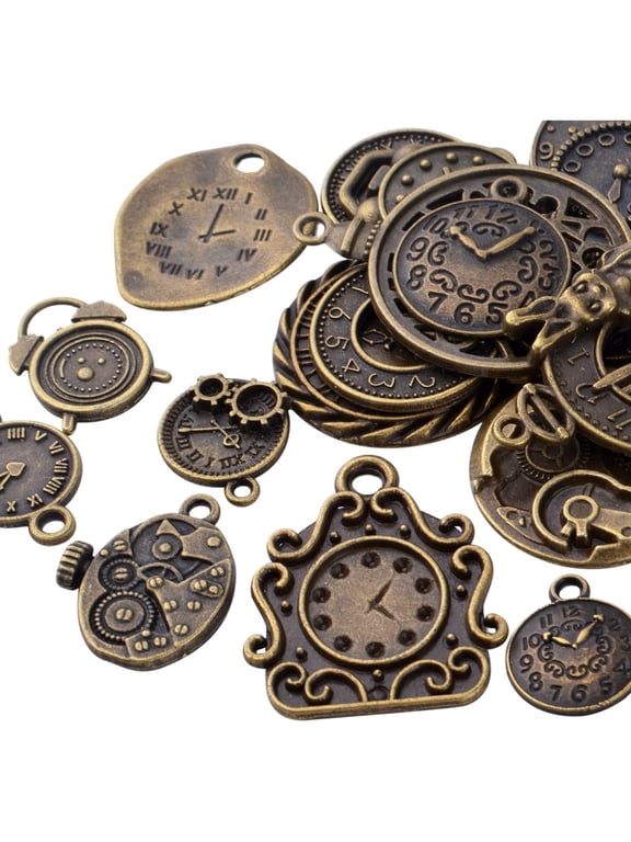 20pcs Antique Bronze Clock Face Charms Alloy Watch Steampunk Charm Pendants Connector Alice Clock Charms Craft Supplies for DIY Bracelet Necklace Jewelry Making Accessories
