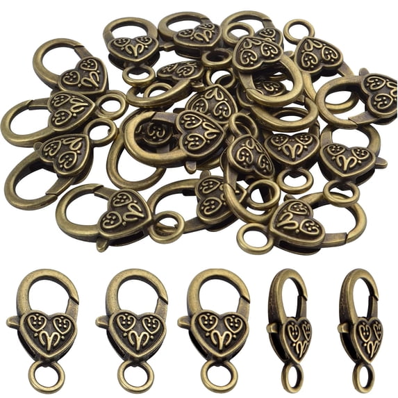 20pcs Antique Bronze,Heart Lobster Claw Clasp Antique Jewelry Lobster Clips for DIY Necklaces Bracelets Crafts