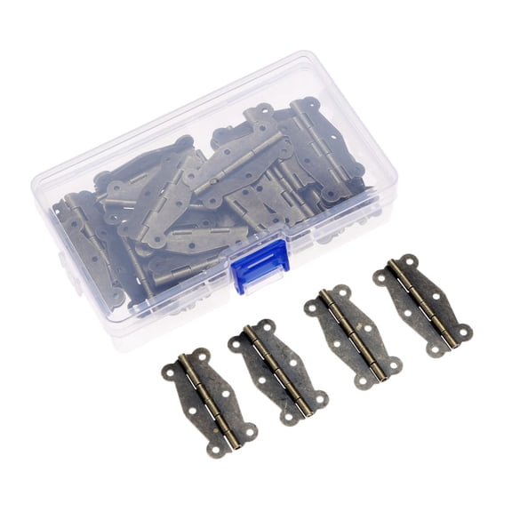 20pcs Antique Furniture Hinge Cabinet Door Luggage Butt Hinges for Jewelry Wooden Boxes 50*25mm with Screws and Storage Box