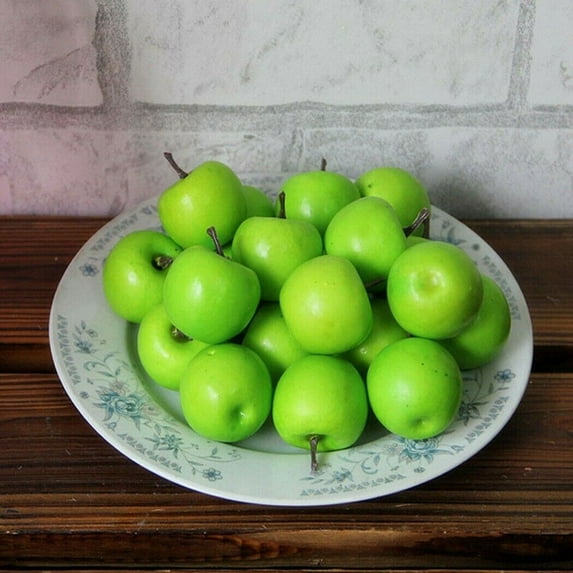 20pcs Artificial Apples Lifelike Plastic Fruit Home Decor Kitchen Props Red Green 3.5cm