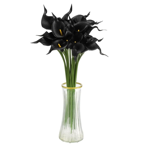 20pcs Artificial Calla Lily Fake Silk Flowers Bouquet Real Touch for Home Garden Wedding Party Decoration, Black